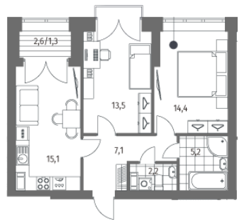 2-комнатная 62.96 м²