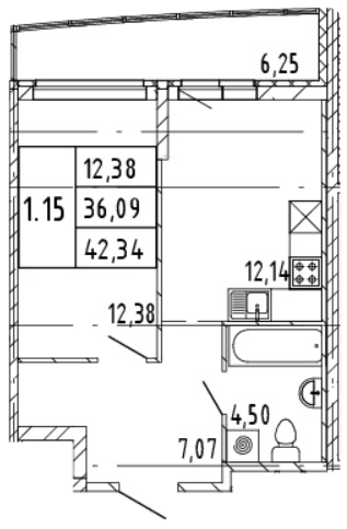1-комнатная 37.97 м²