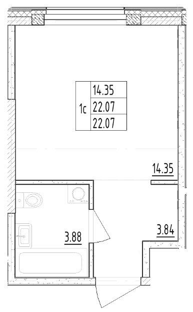 Студия 22.07 м²