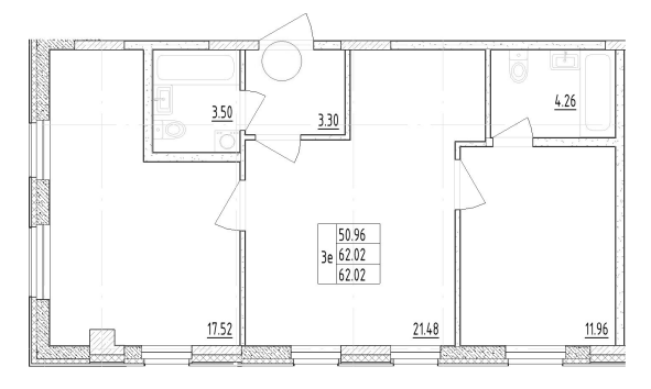 2-комнатная 62.02 м²