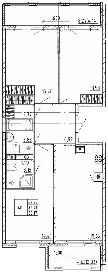 3-комнатная 86.17 м²
