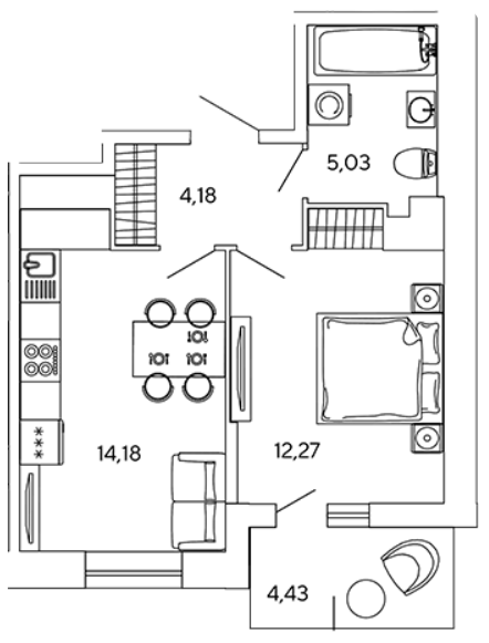 1-комнатная 37.88 м²