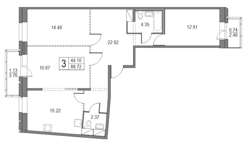 3-комнатная 91.84 м²