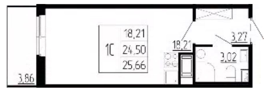 Студия 25.66 м²