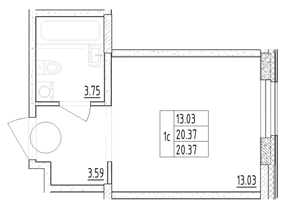 Студия 20.37 м²