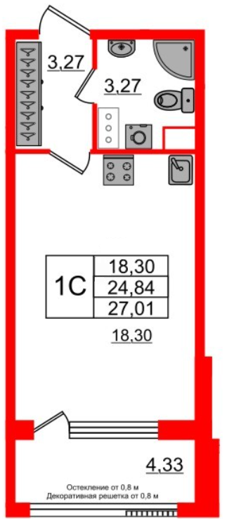 Студия 27.01 м²