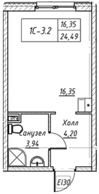 Студия 24.49 м²