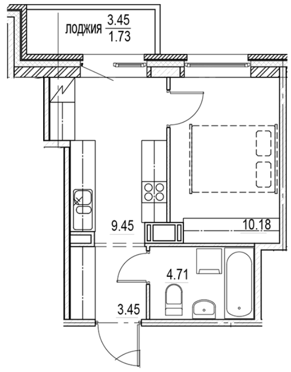 1-комнатная 29.52 м²