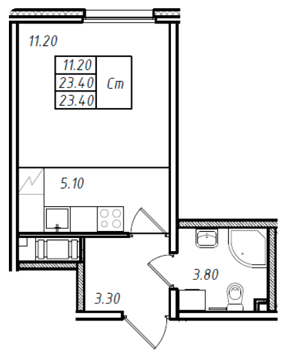Студия 23.4 м²