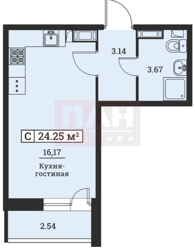 Студия 24.25 м²