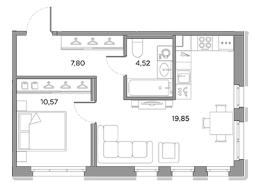 1-комнатная 42.87 м²