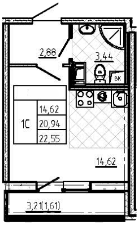 Студия 22.55 м²