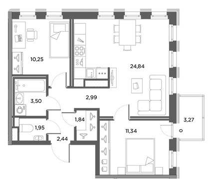2-комнатная 60.13 м²