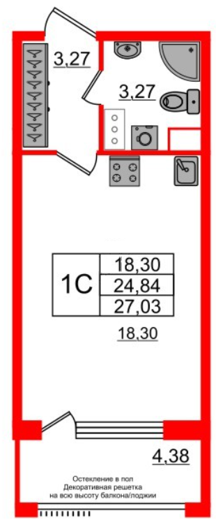 Студия 27.03 м²