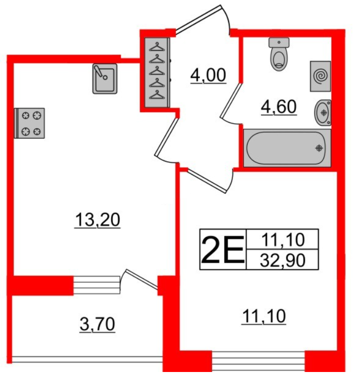 1-комнатная 34.75 м²