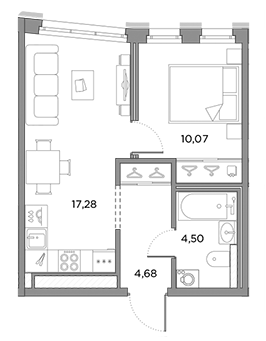 1-комнатная 36.53 м²