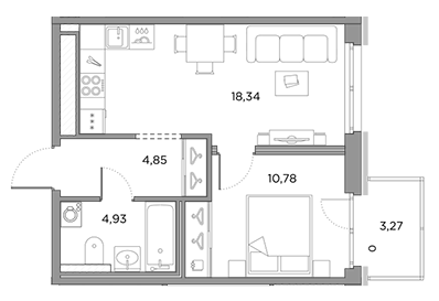 1-комнатная 39.88 м²