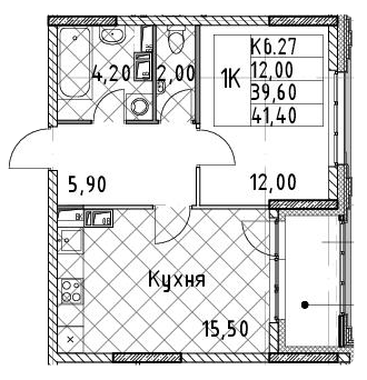 1-комнатная 41.4 м²