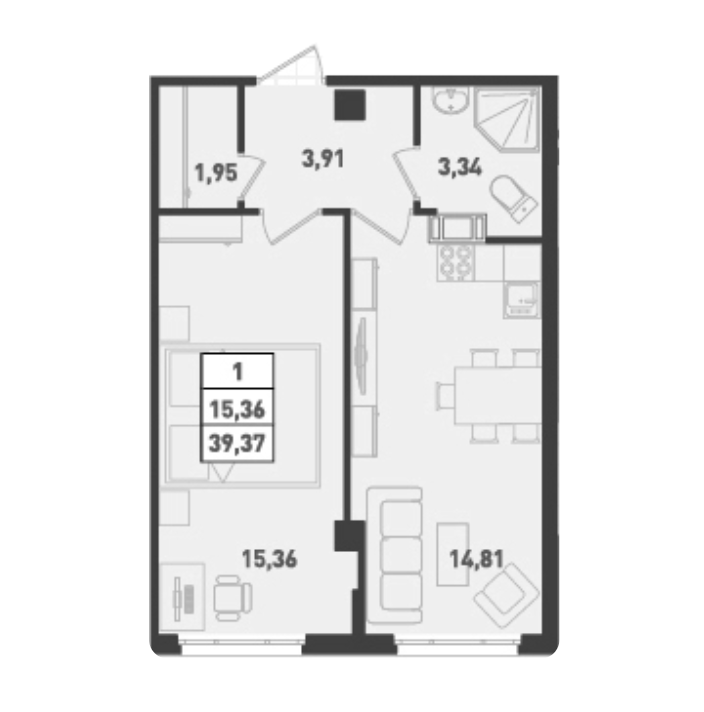 1-комнатная 39.37 м²