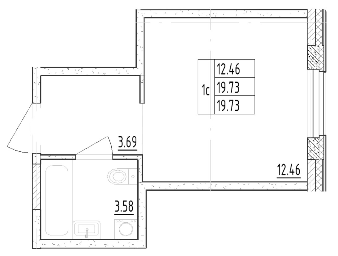 Студия 19.73 м²