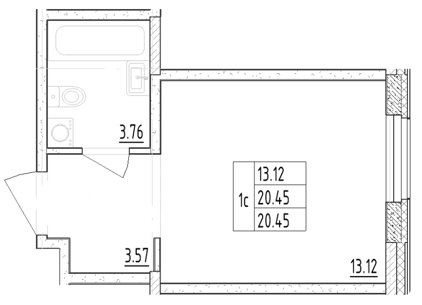 Студия 20.45 м²