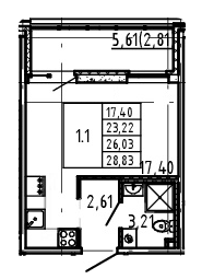Студия 26.03 м²