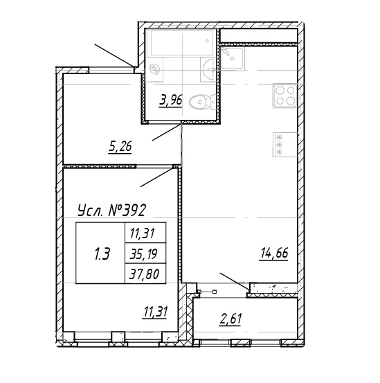 1-комнатная 36.5 м²