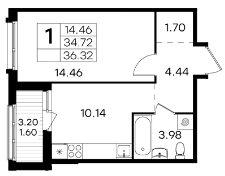 1-комнатная 36.32 м²