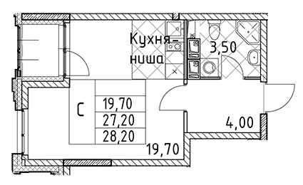 Студия 28.2 м²