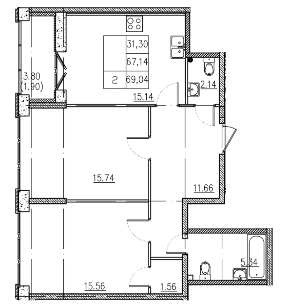 Студия 73.48 м²