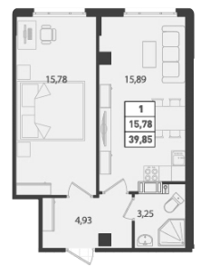 1-комнатная 39.85 м²