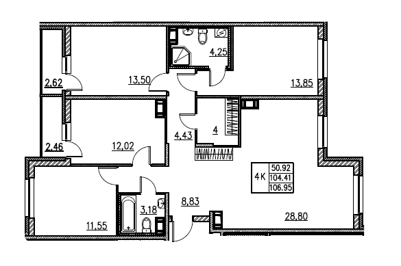 4-комнатная 106.95 м²