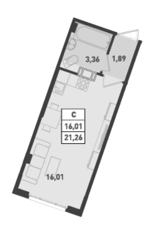 Студия 21.26 м²