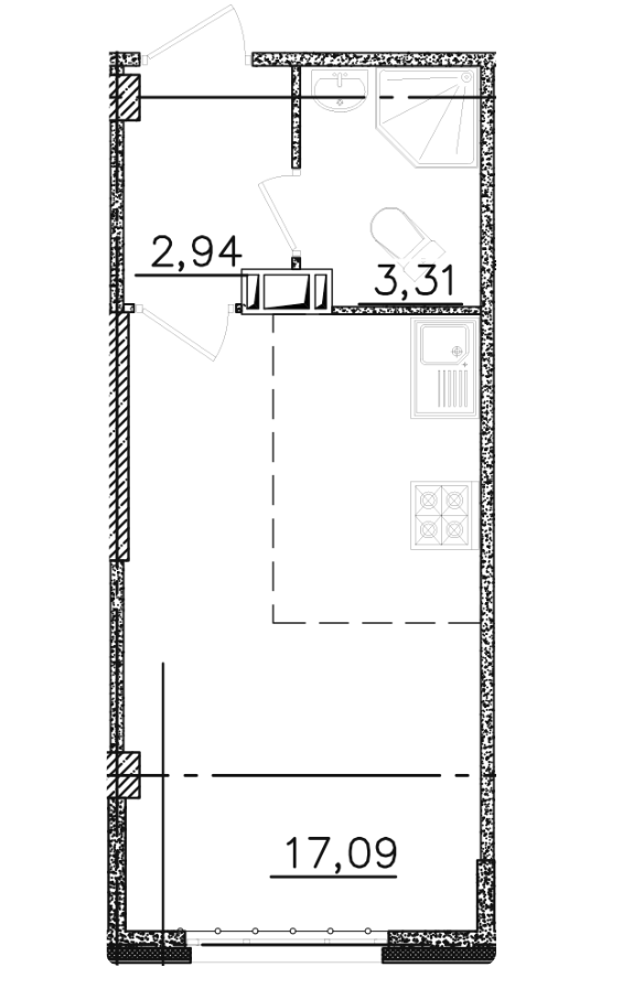 Студия 23.09 м²