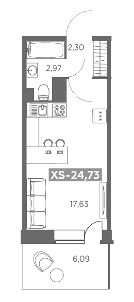 Студия 24.73 м²