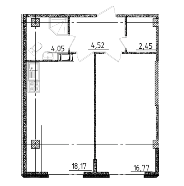 1-комнатная 45.96 м²