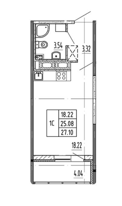 Студия 27.1 м²
