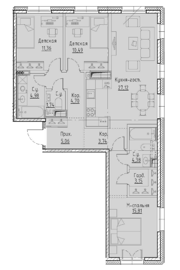 3-комнатная 92.53 м²