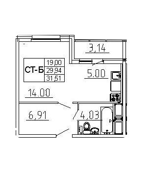 Студия 31.51 м²