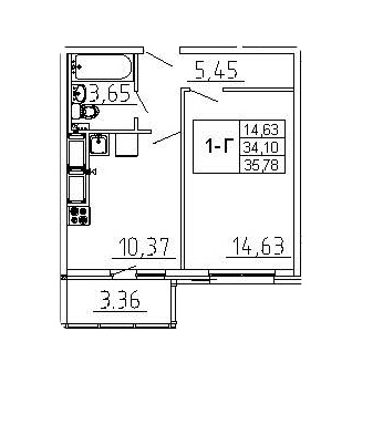 1-комнатная 35.78 м²