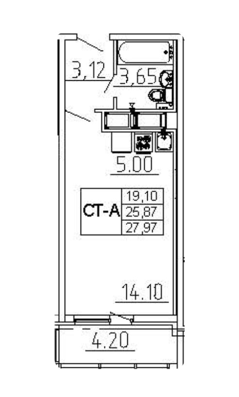 Студия 27.9 м²