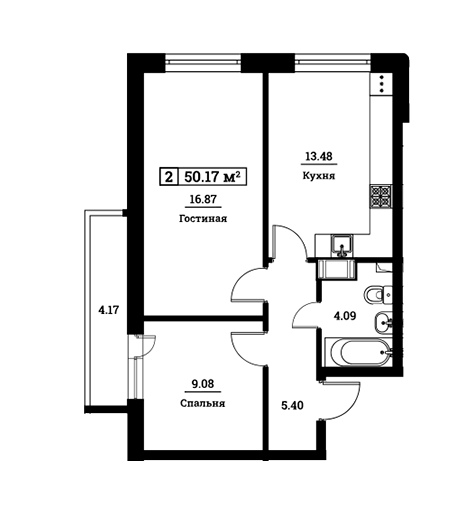2-комнатная 50.17 м²