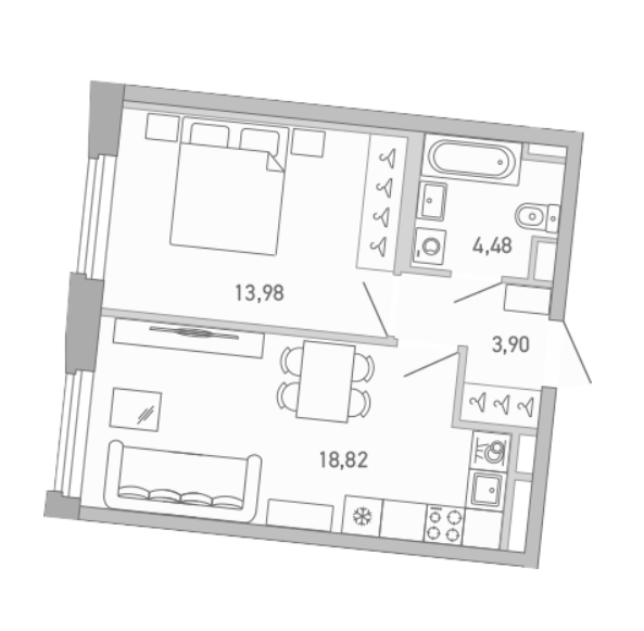 1-комнатная 41.18 м²
