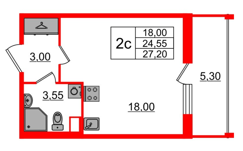 Студия 27.2 м²