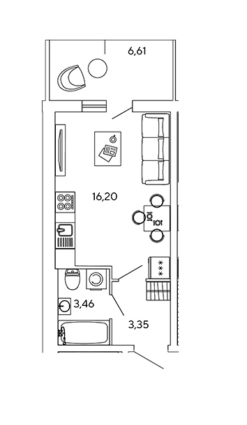 Студия 26.32 м²