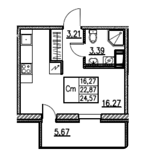 Студия 24.57 м²