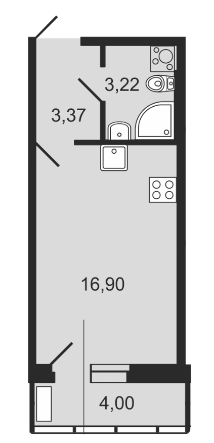 Студия 24.69 м²